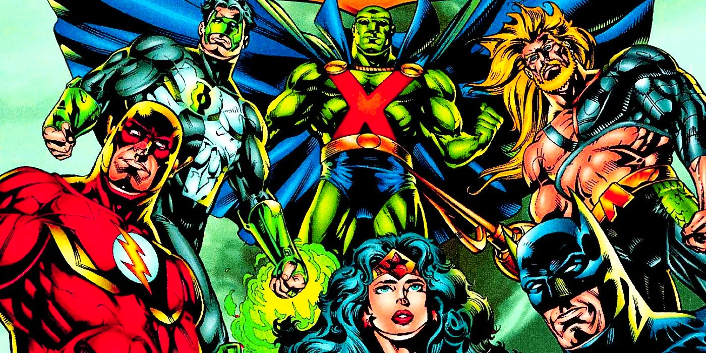 1990s Justice League of America: Batman, Wonder Woman, Flash, Green Lantern, Martian Manhunter, Aquaman Image