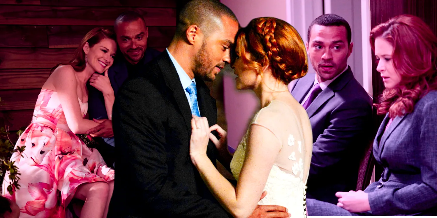 A blended image features April and Jackson throughout their relationship in Grey's Anatomy Image