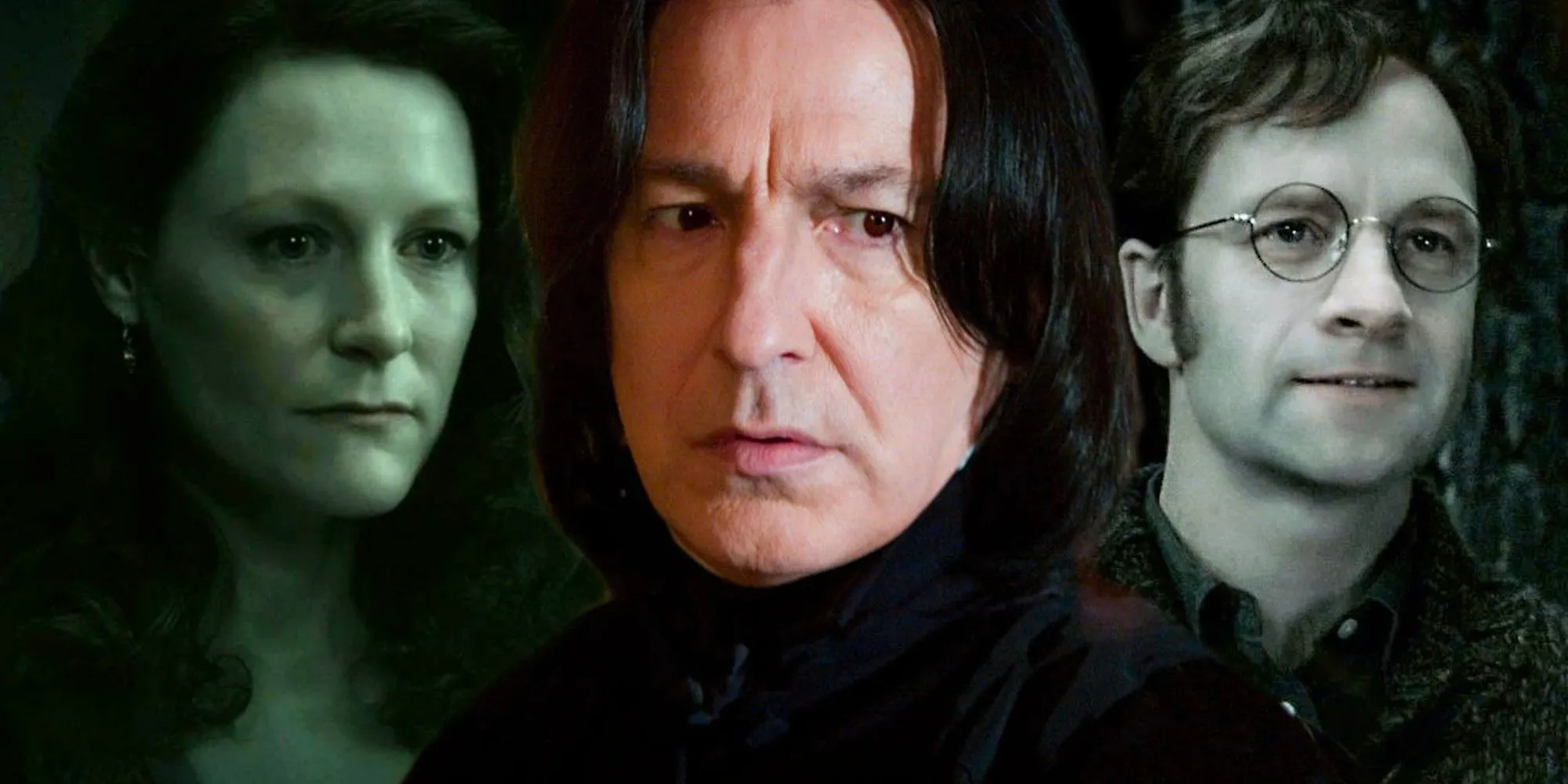 A blended image features James Potter, Severus Snape, and Lily Potter in the Harry Potter movies Image