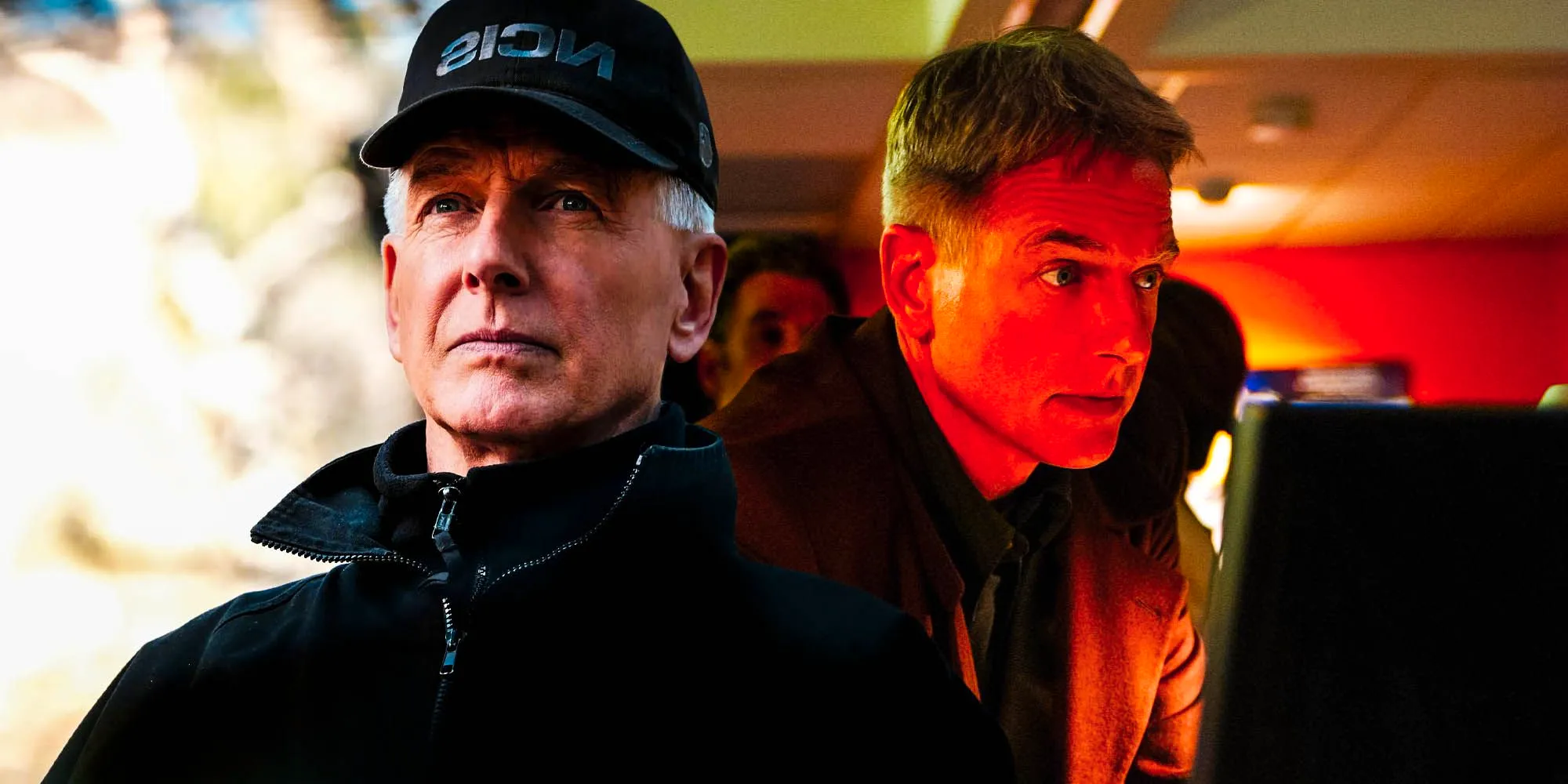 A blended image features Mark Harmon as Gibbs early and at the end of his NCIS run Image