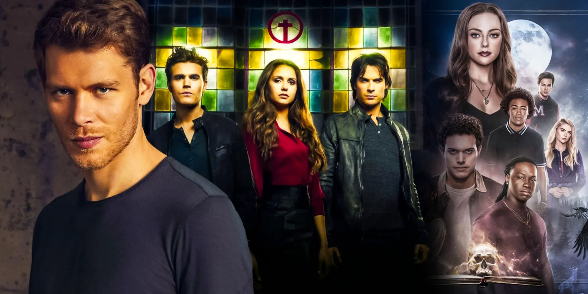 A blended image features the main characters of Legacies, The Vampire Diaries, and The Originals Image