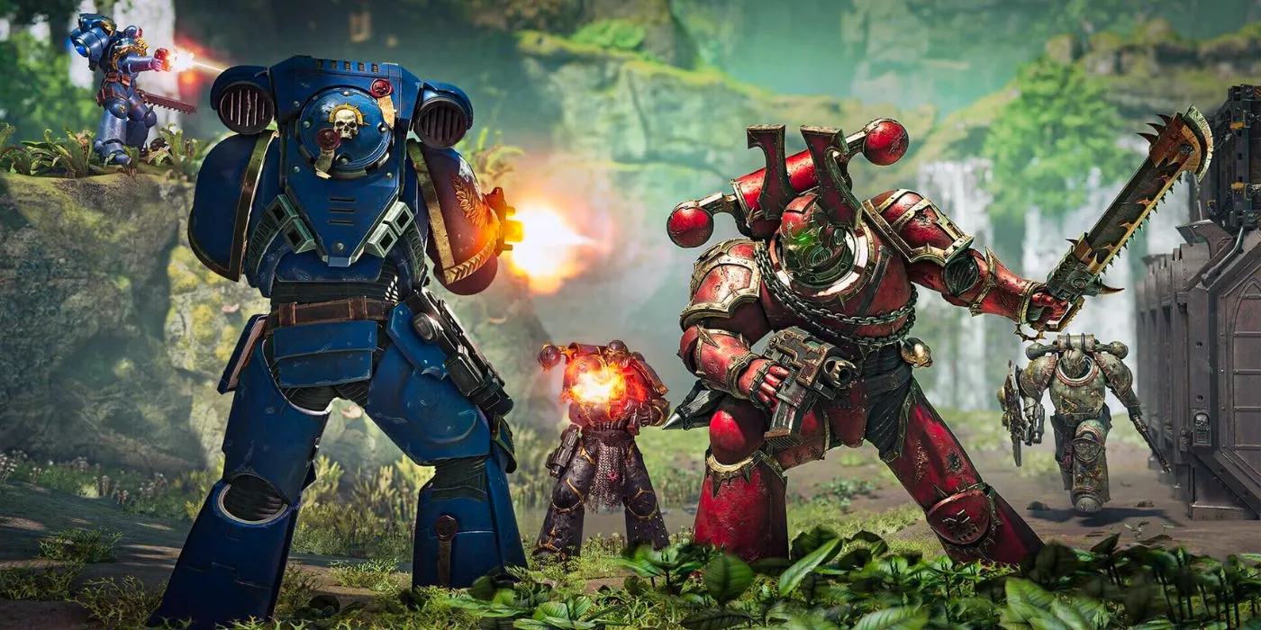 A Blood Angel Space Marine attacks an Ultramarine in Warhammer 40K: Space Marine 2 Image