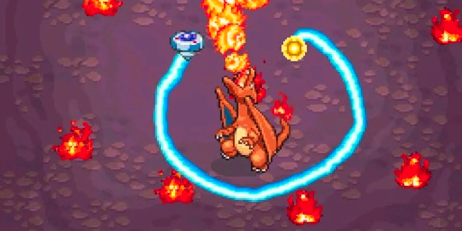 A Charizard being circled by a top in Pokemon Ranger. Image