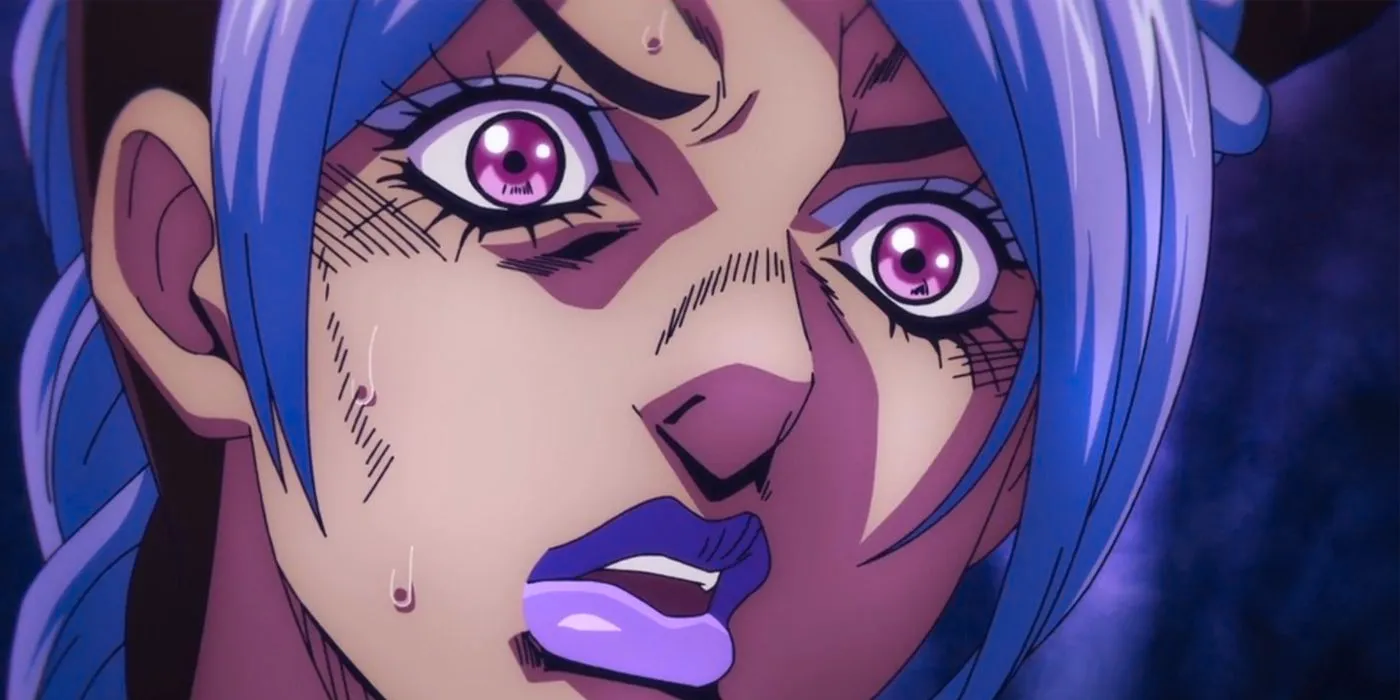 A close-up of Jolyne looking shocked at something. Image