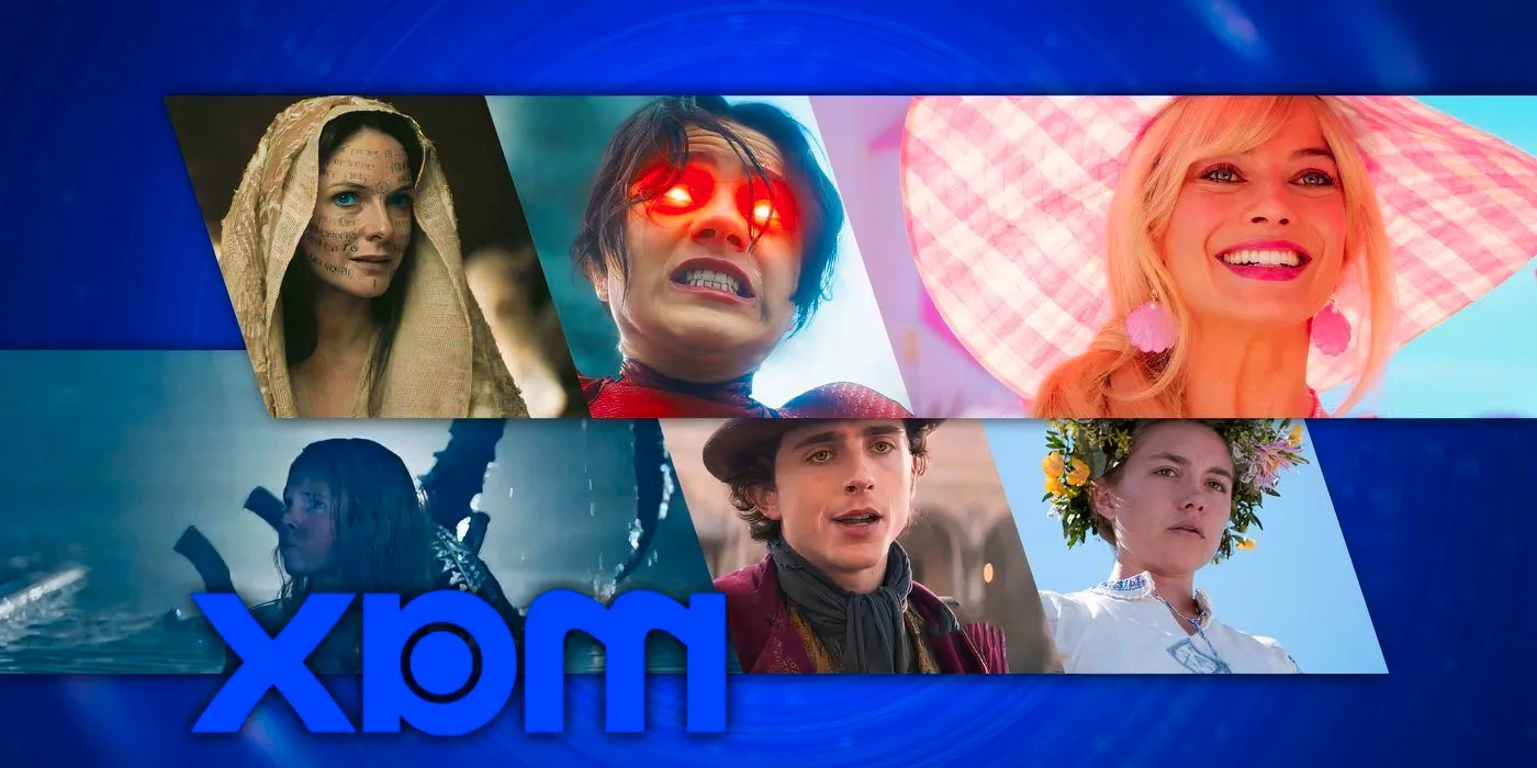 A collage image of six of the best movies available to stream on Max in October 2024 - Barbie, The Flash, Dune 2, Midsommar, Wonka, and Aliens Image