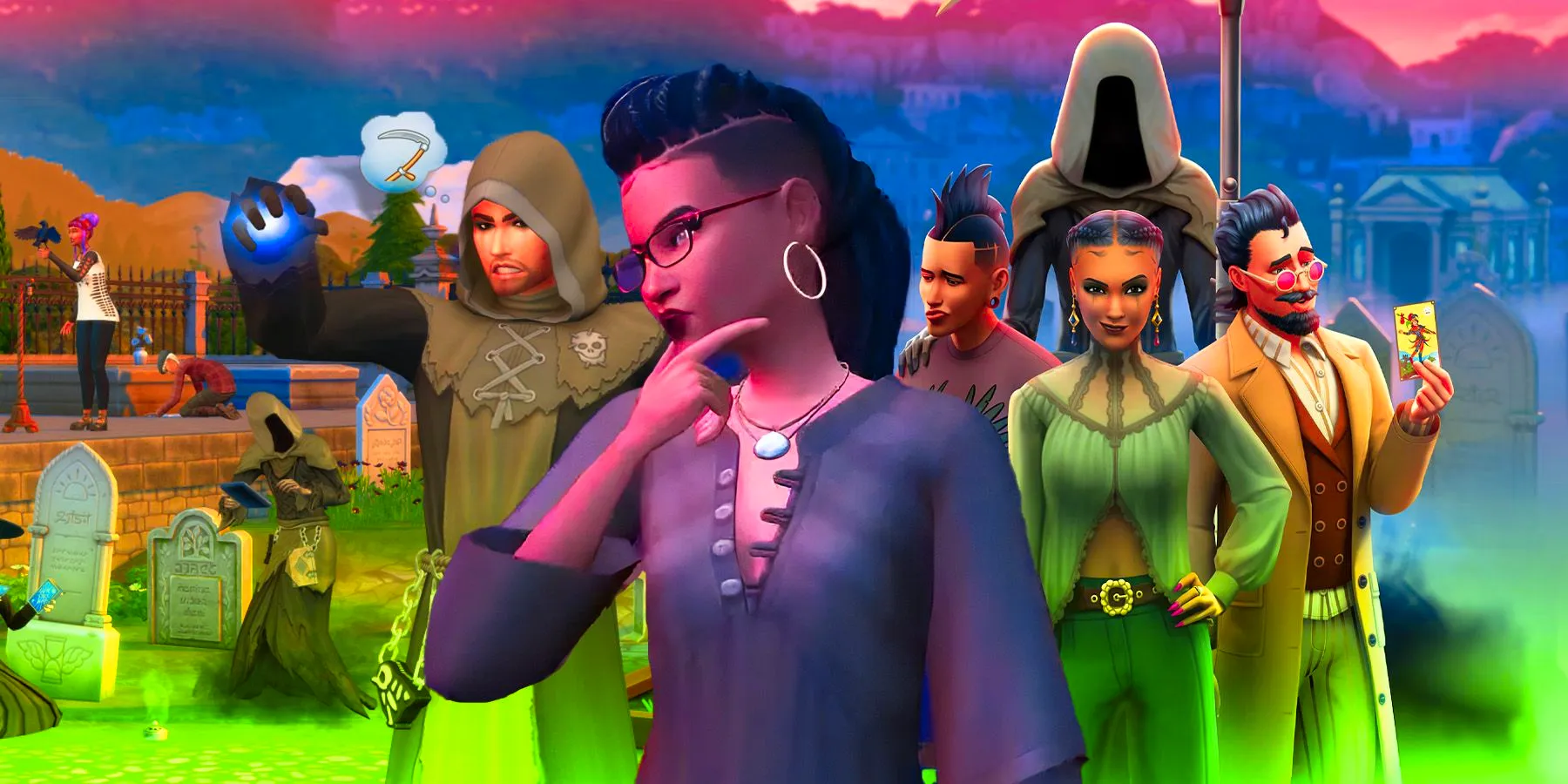 A collage of artwork from The Sims 4's Life & Death Expansion Pack. Image