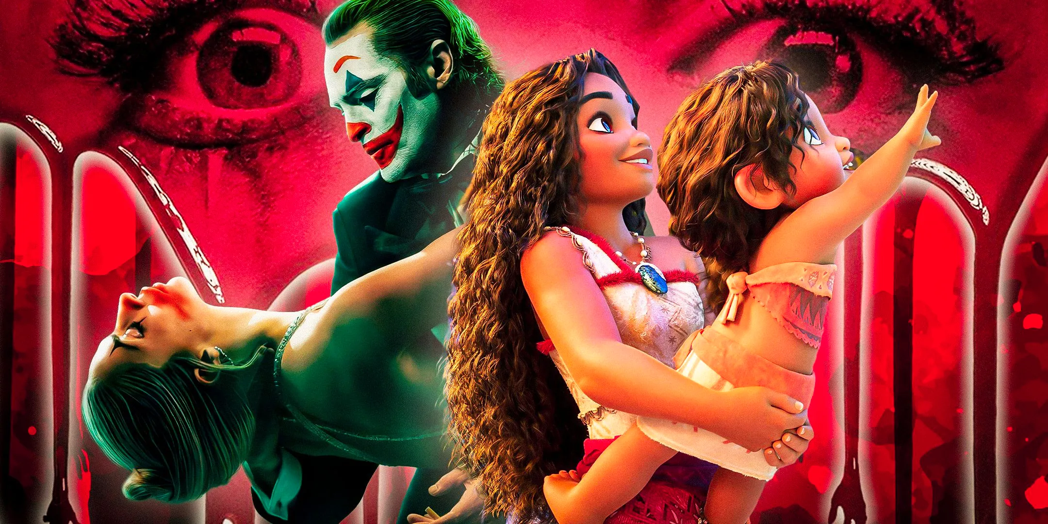 A collage of characters from Moana 2 and Joker 2 Image