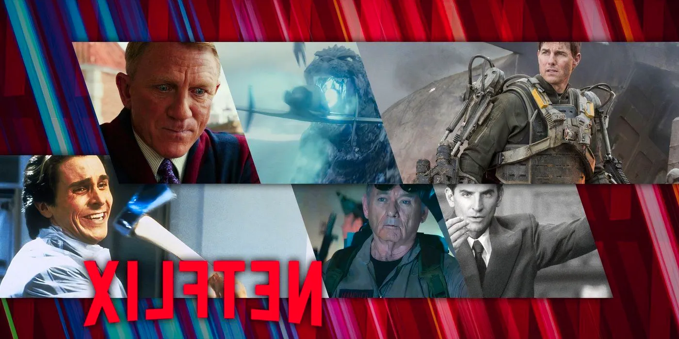 A collage of six of the best movies on Netflix in October 2024 including Edge of Tomorrow, Godzilla Minus One, and American Psycho Image