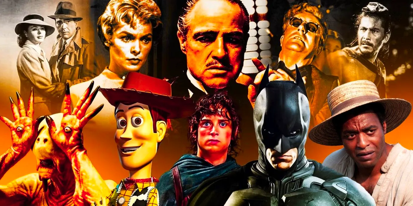 A collection of characters from the greatest movies of all time including Woody the Cowboy from Toy Story, the Godfather, and Frodo Baggins Image