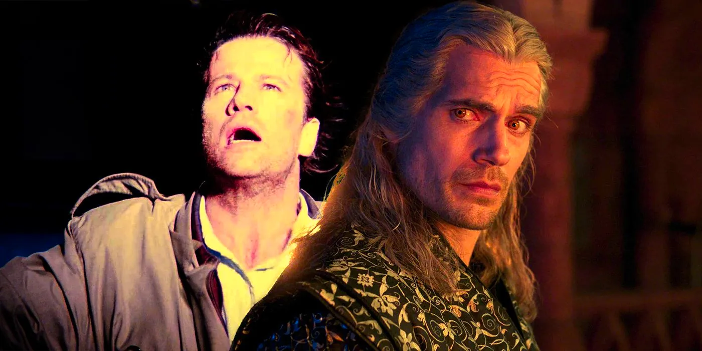 A composite image of Henry Cavill looking surprised as Geralt in The Witcher and Christopher Lambert as Connor MacLean standing in a ray of light in Highlander Image