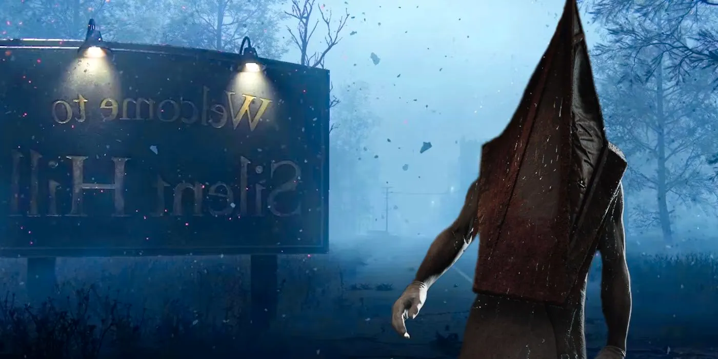 A composite image of Pyramid Head and the welcome sign from Silent Hill Image