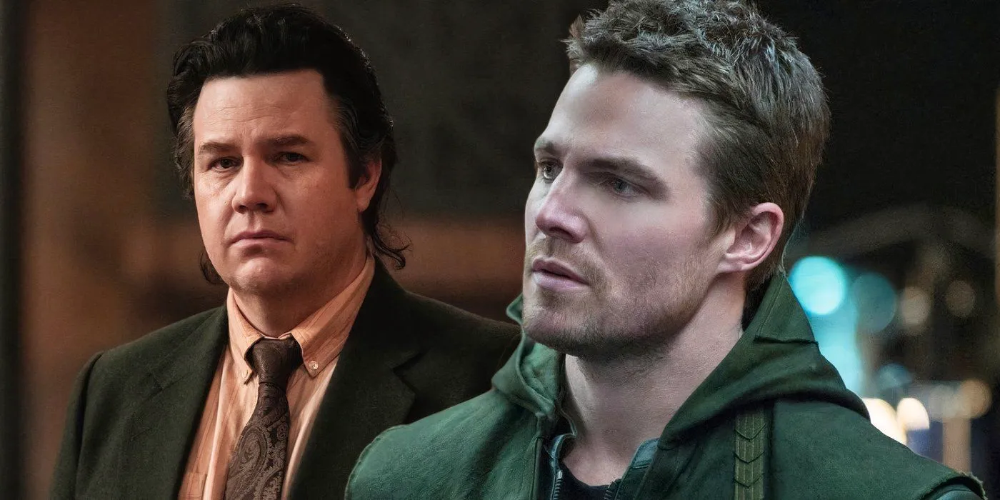 A composite image of Stephen Amell looking on with Josh McDermitt looking toward the camera Image