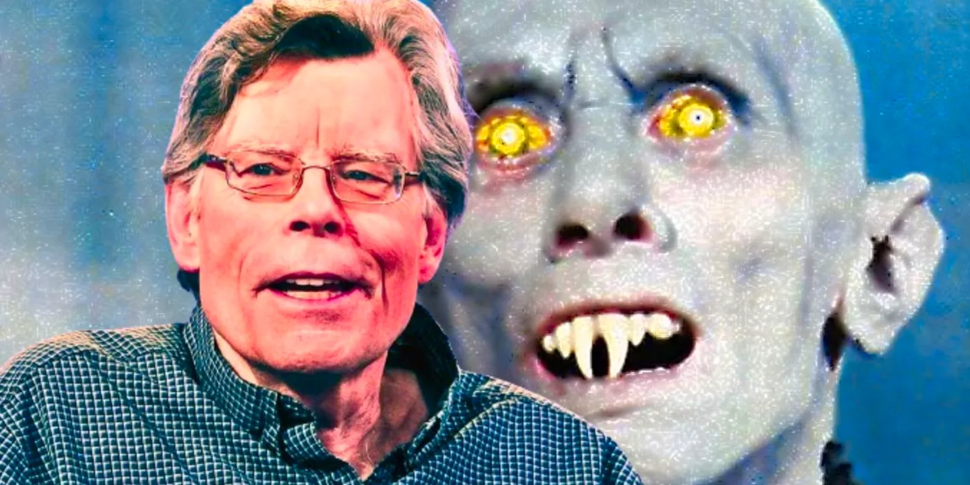 A composite image of Stephen King talking in front of Kurt Barlow from Salem's Lot Image