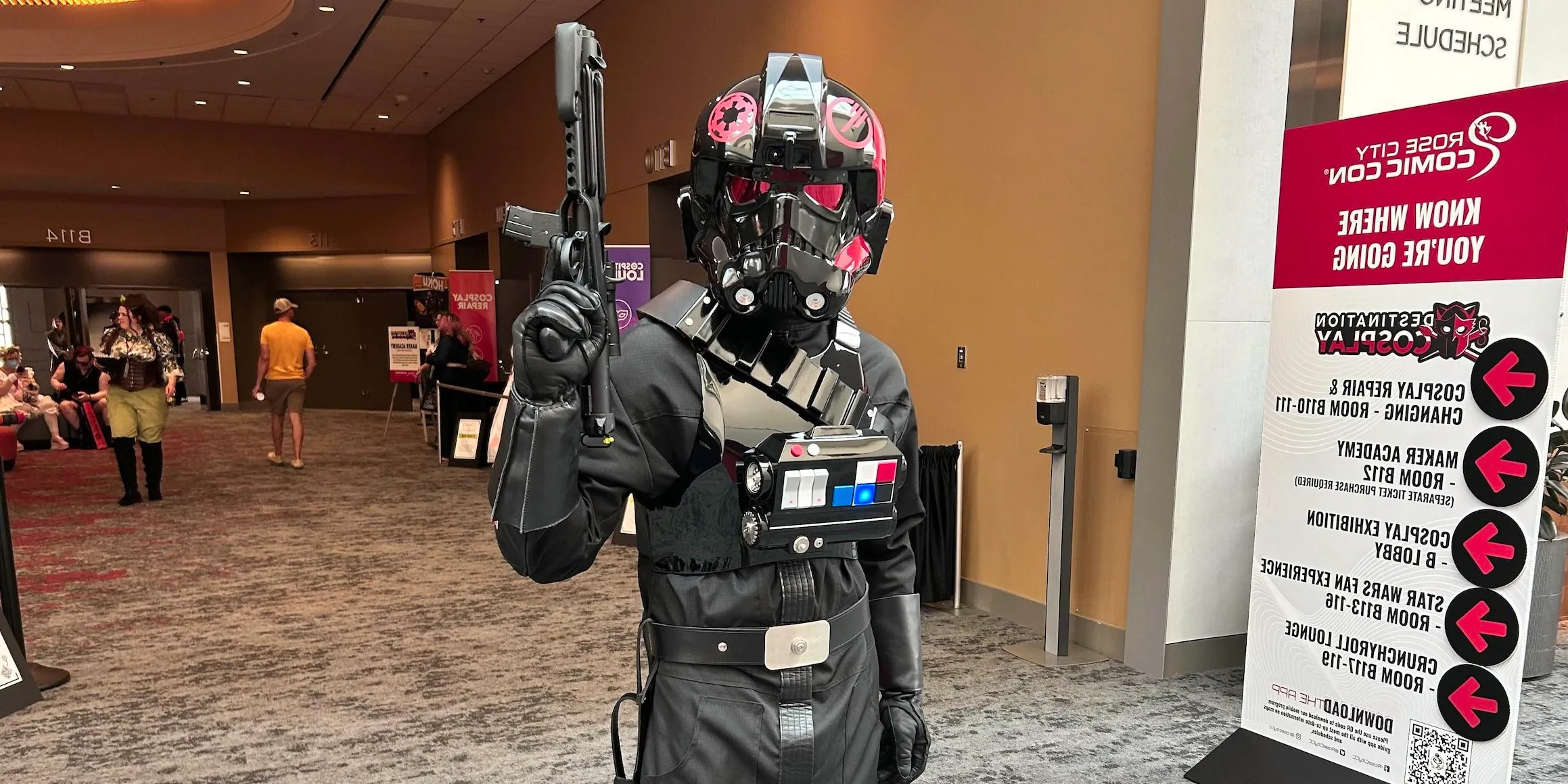 A cosplayer wearing Inferno Squadron armor at Rose City Comic Con Image