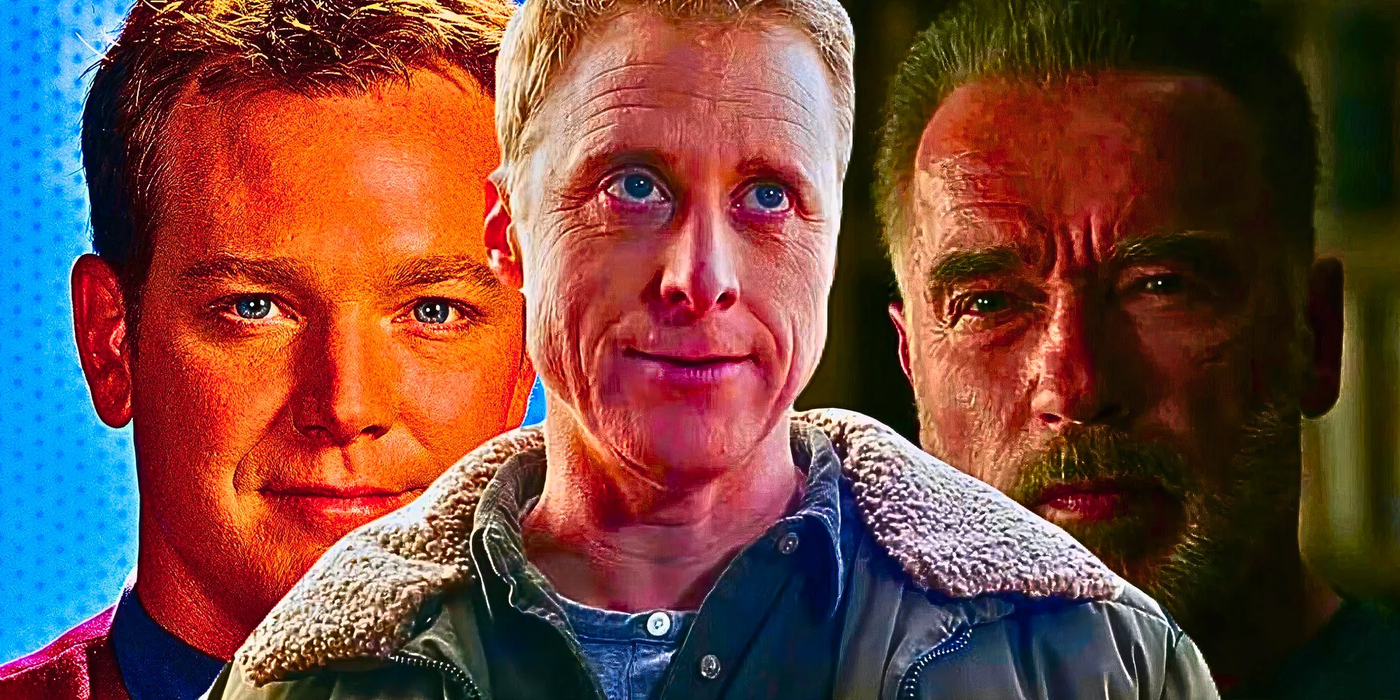 A custom image of Alan Tudyk as Harry Vanderspeigle in Resident Alien, Arnold Schwarzenegger in The Terminator, and Robert Duncan McNeill as Tom Paris in Star Trek: Voyager Image