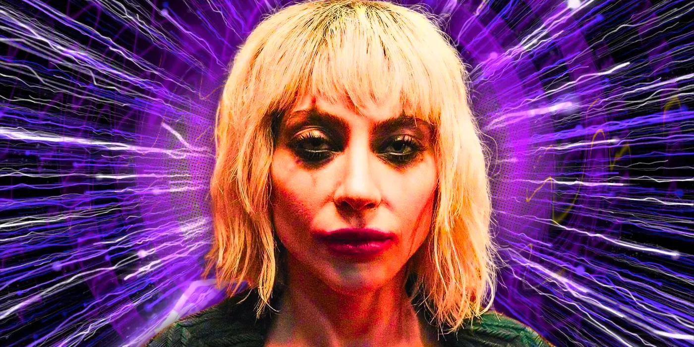 A custom image of Lady Gaga's Harley Quinn in front of an abstract purple background in Joker: Folie -Deux Image