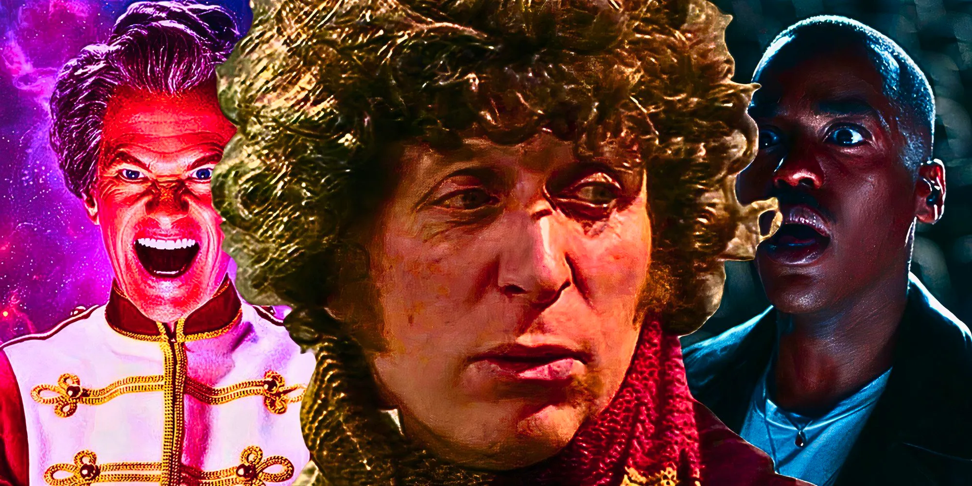 A custom image of Tom Baker's Fourth Doctor from Doctor Who with Ncuti Gatwa's Fifteenth Doctor and Neil Patrick Harris as the Toymaker in the background Image