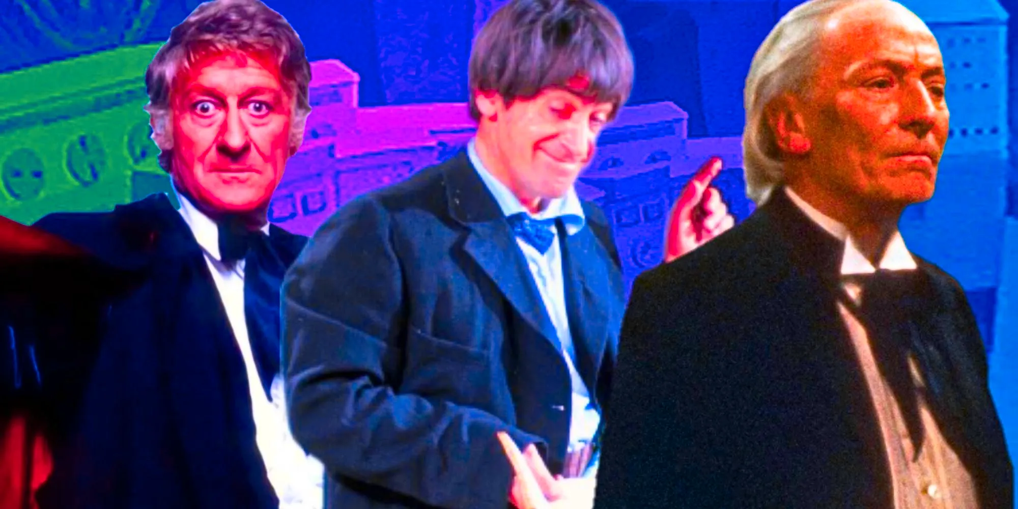 A custom image of William Hartnell as the First Doctor, Patrick Troughton as the Second Doctor, and Jon Pertwee as the Third Doctor in Doctor Who Image