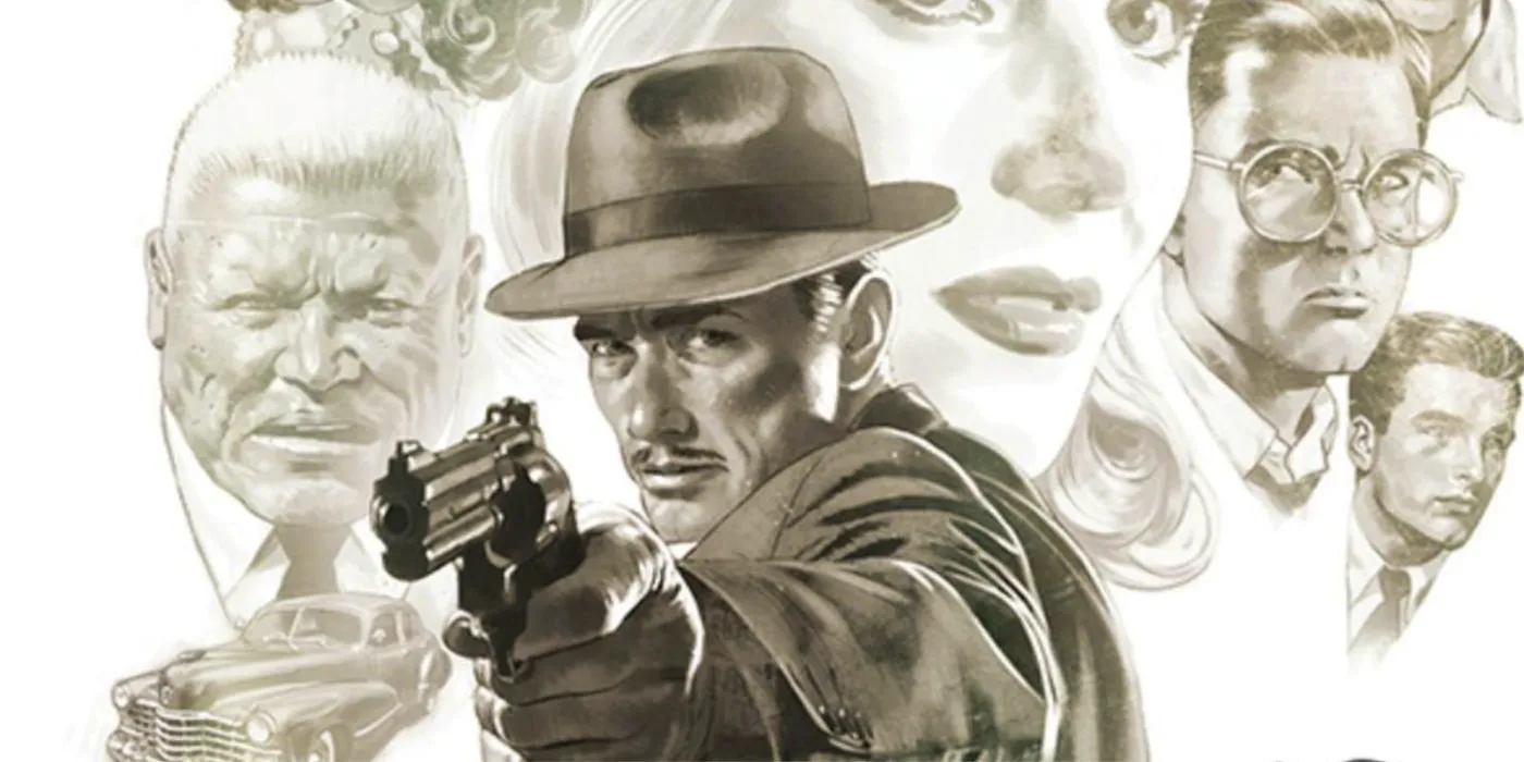 A detective holds a gun in cover art for The Fade Out. Image