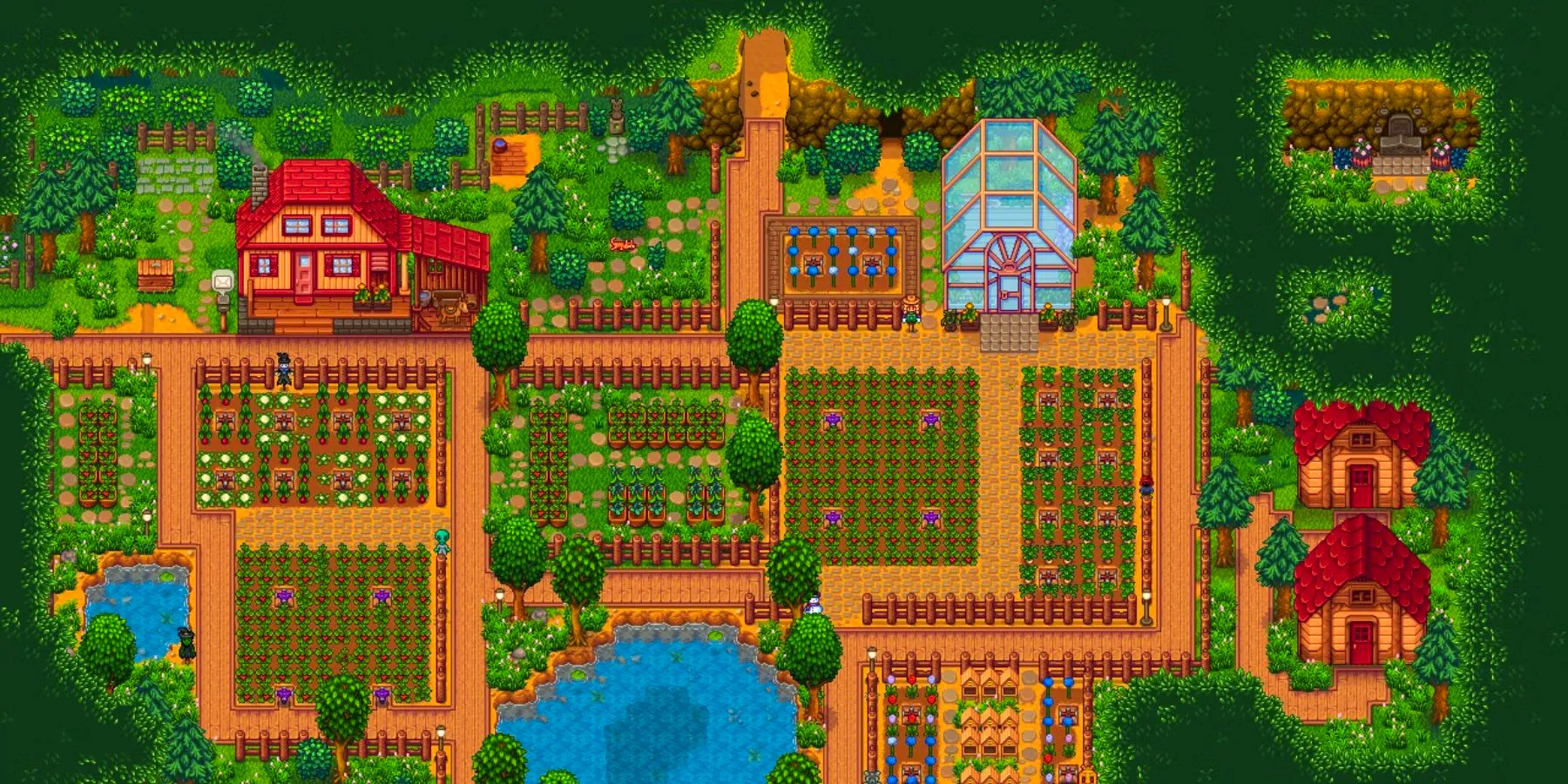 A fully developed Forest farm in Stardew Valley. Image