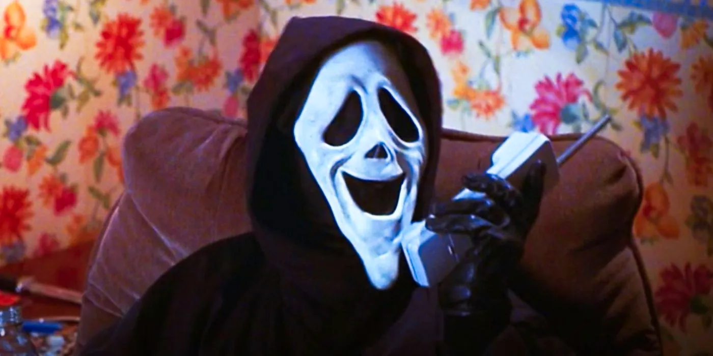 A Ghostface parody is on the phone in Scary Movie. Image