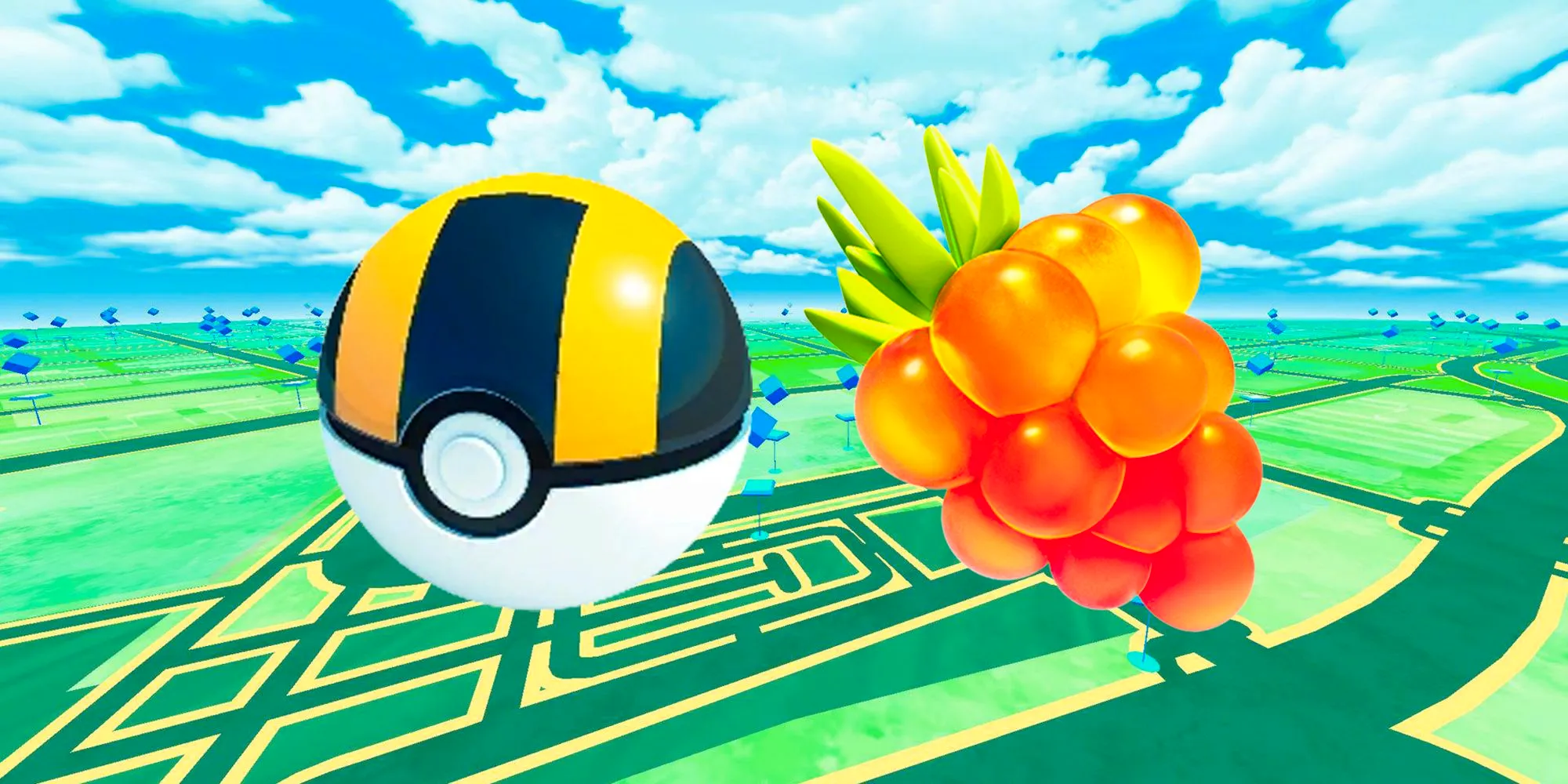 A Golden Razz Berry next to an Ultra Ball on the Pokemon GO map Image