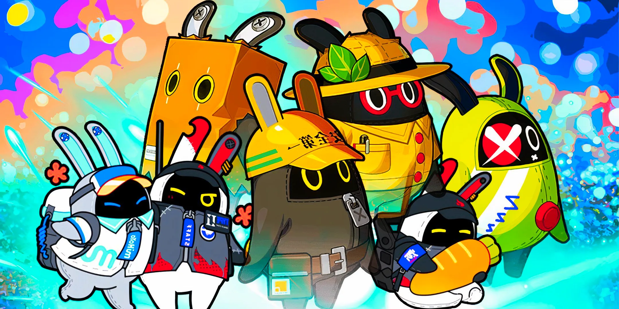 A group of Bangboos from Zenless Zone Zero on a colorful background Image