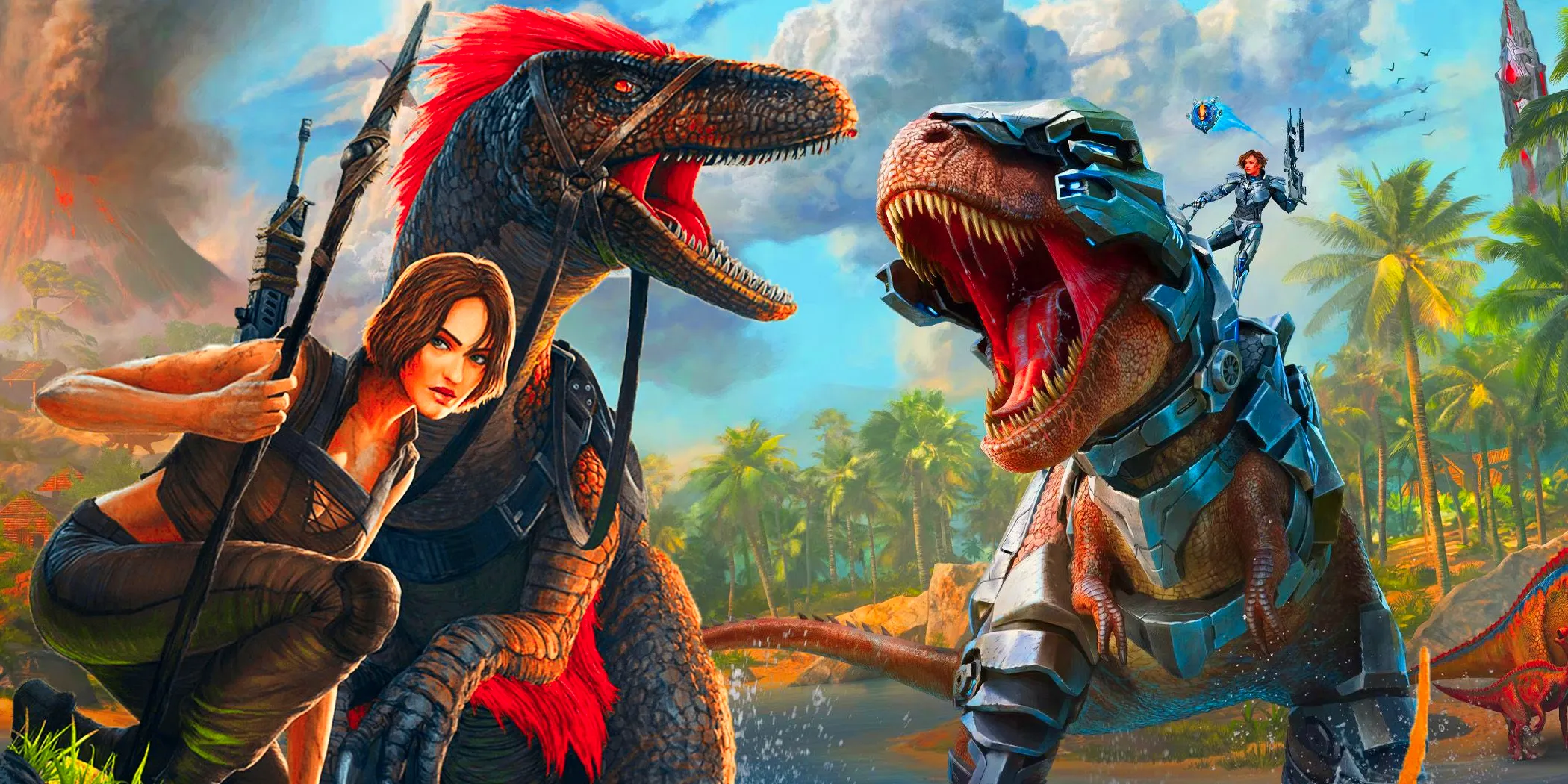 A group of survivors and dinos from Ark: Survival Ascended. Image