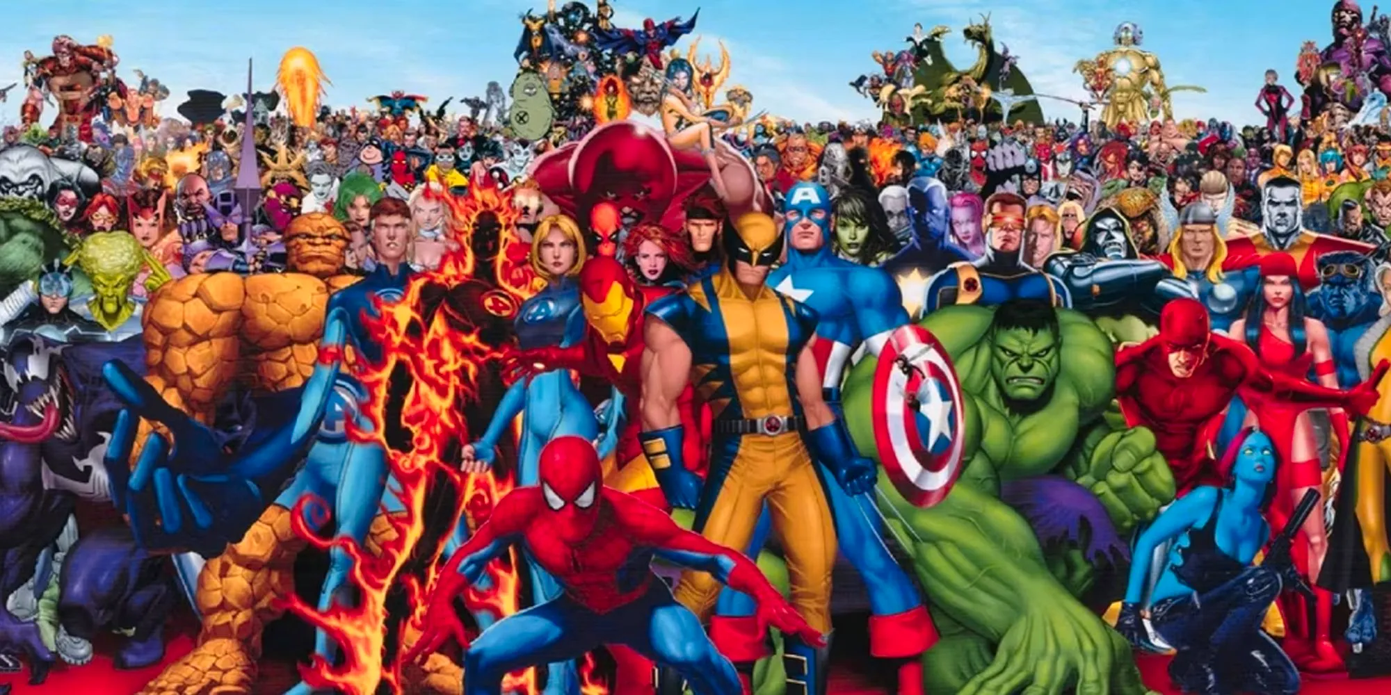 A group shot of hundreds of Marvel heroes and villains Image