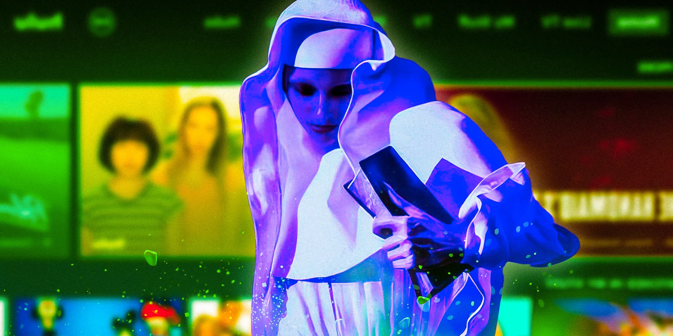 A nun in Grotesquerie with the Hulu interface in the background Image