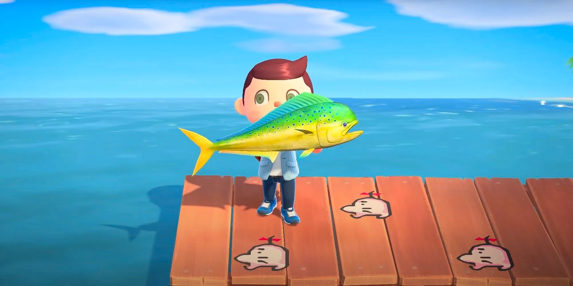 A player catches a Mahi-Mahi on the Pier in Animal Crossing: New Horizons Image