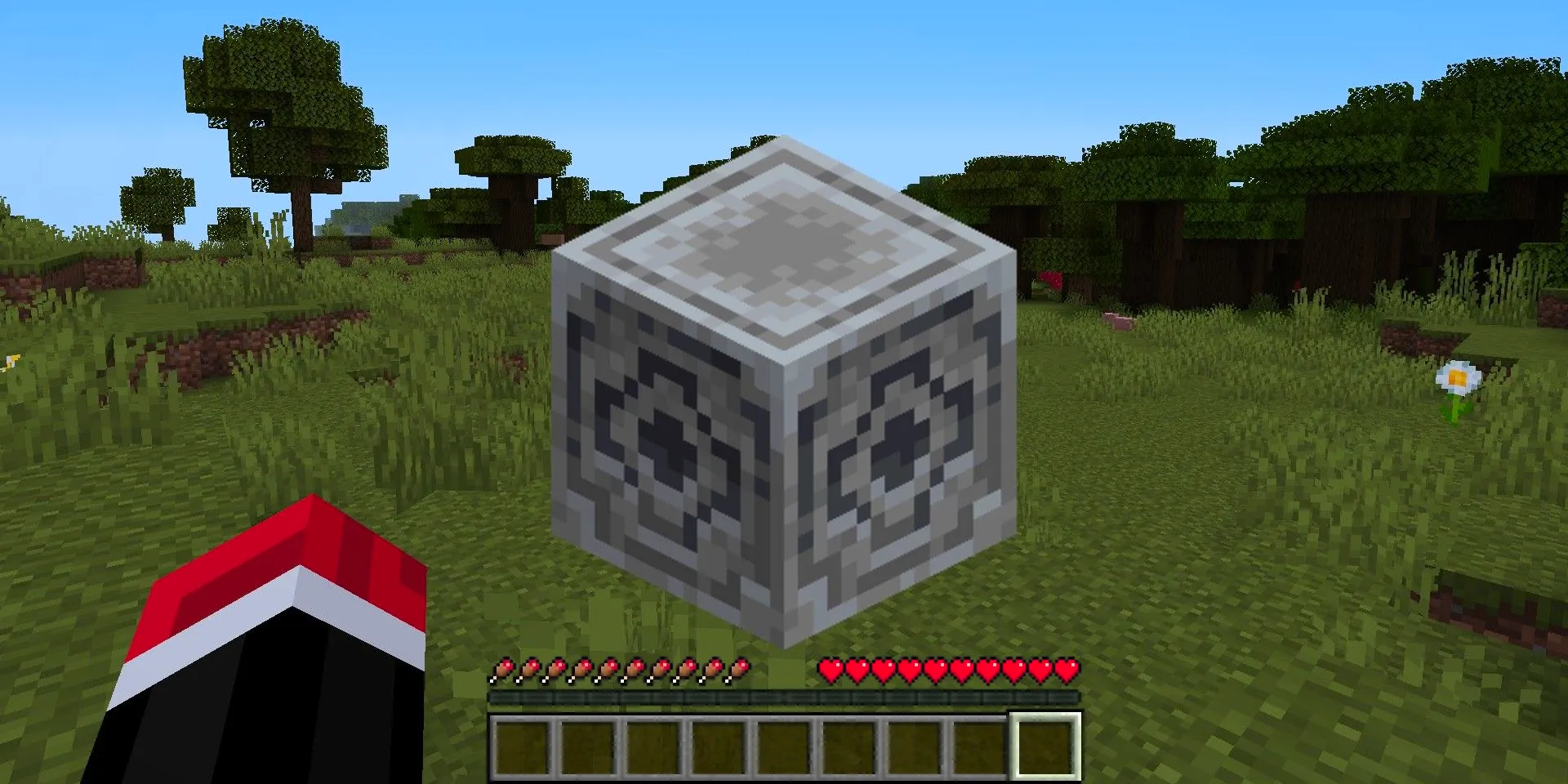 A player walking in Minecraft with a Lodestone on their screen. Image