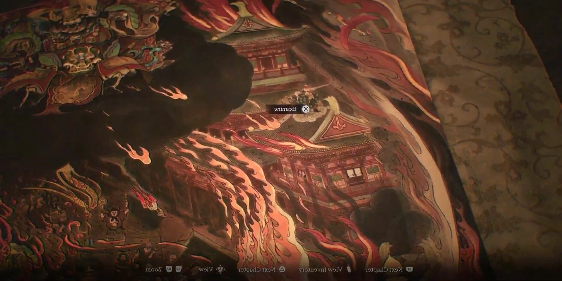 A point of interest revealed over the Keeper after zooming in on the canvas painting seen at the end of Chapter One in Black Myth: Wukong. Image