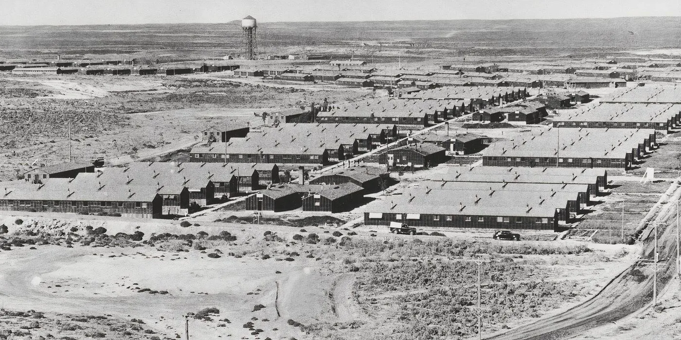 A real life picture of a Japanese internment camp used to strengthen the article's analysis. Image