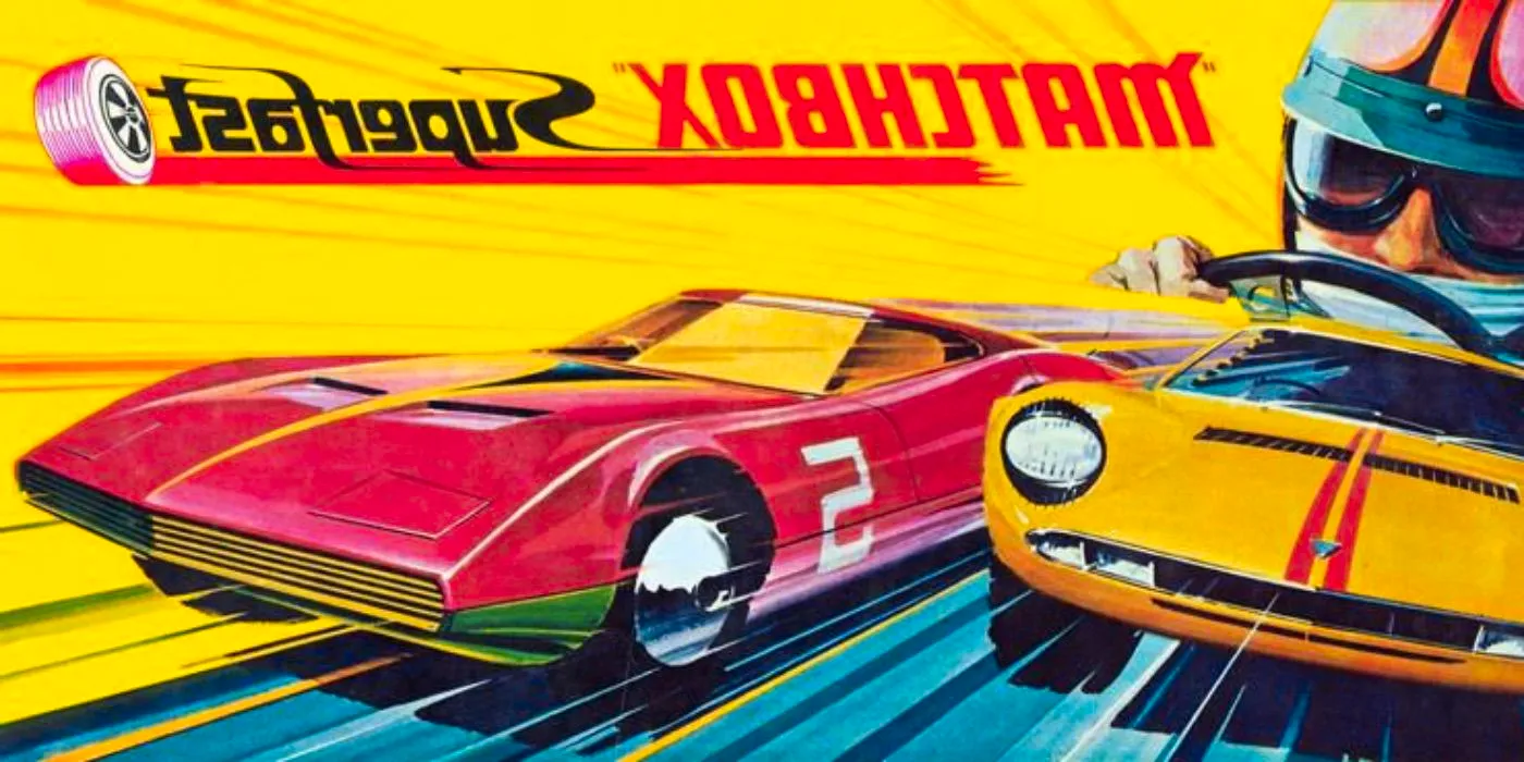 A red and yellow car race in art for the Matchbox Superfast playset Image