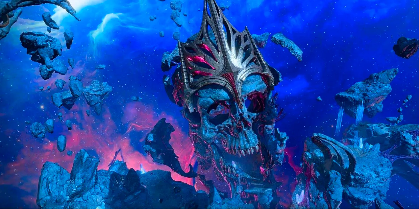 A rocky island that looks like a skull wearing a crown in Baldur's Gate 3 Image