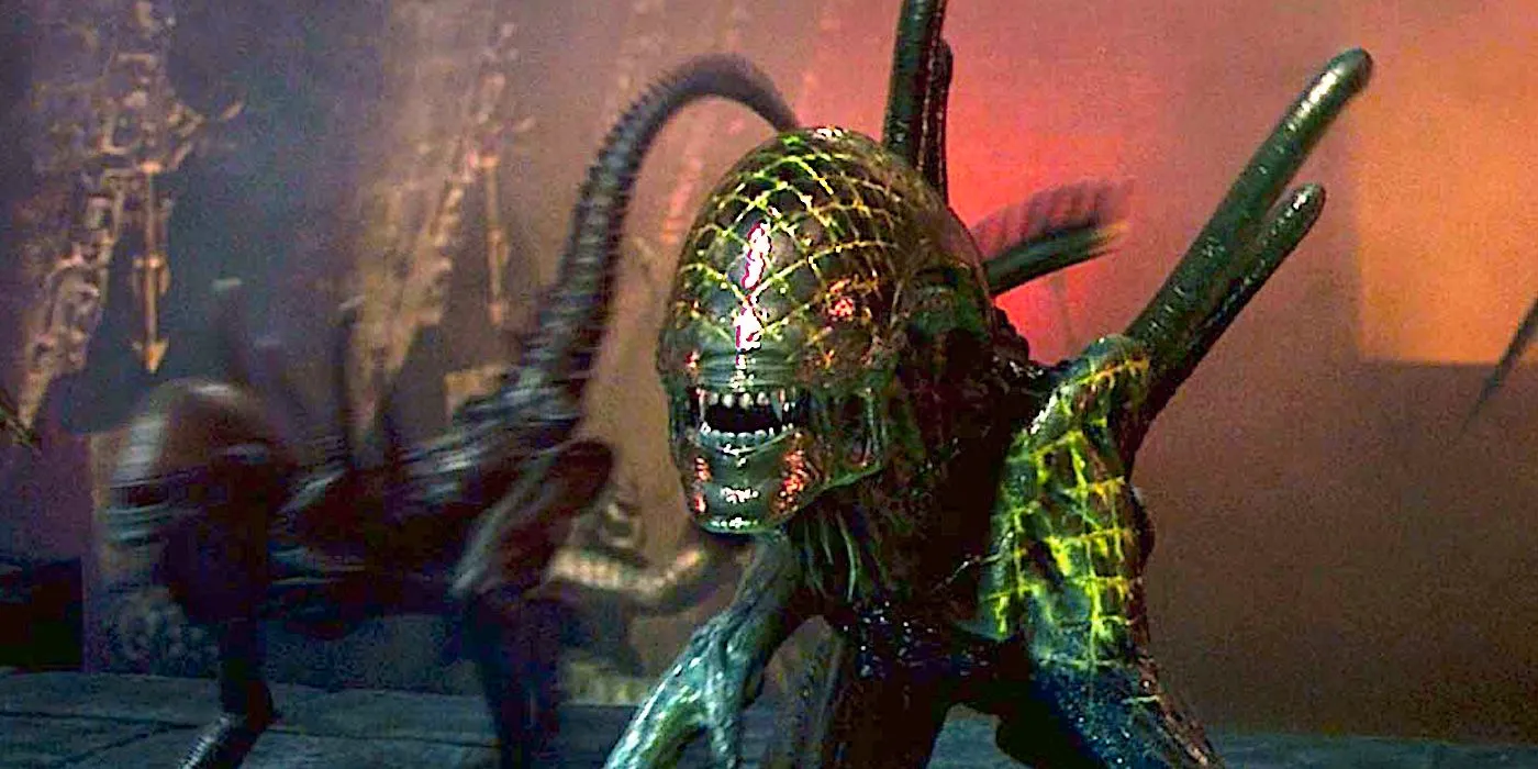 A scarred Xenomorph snarls in an underground lair in Alien Vs Predator Image