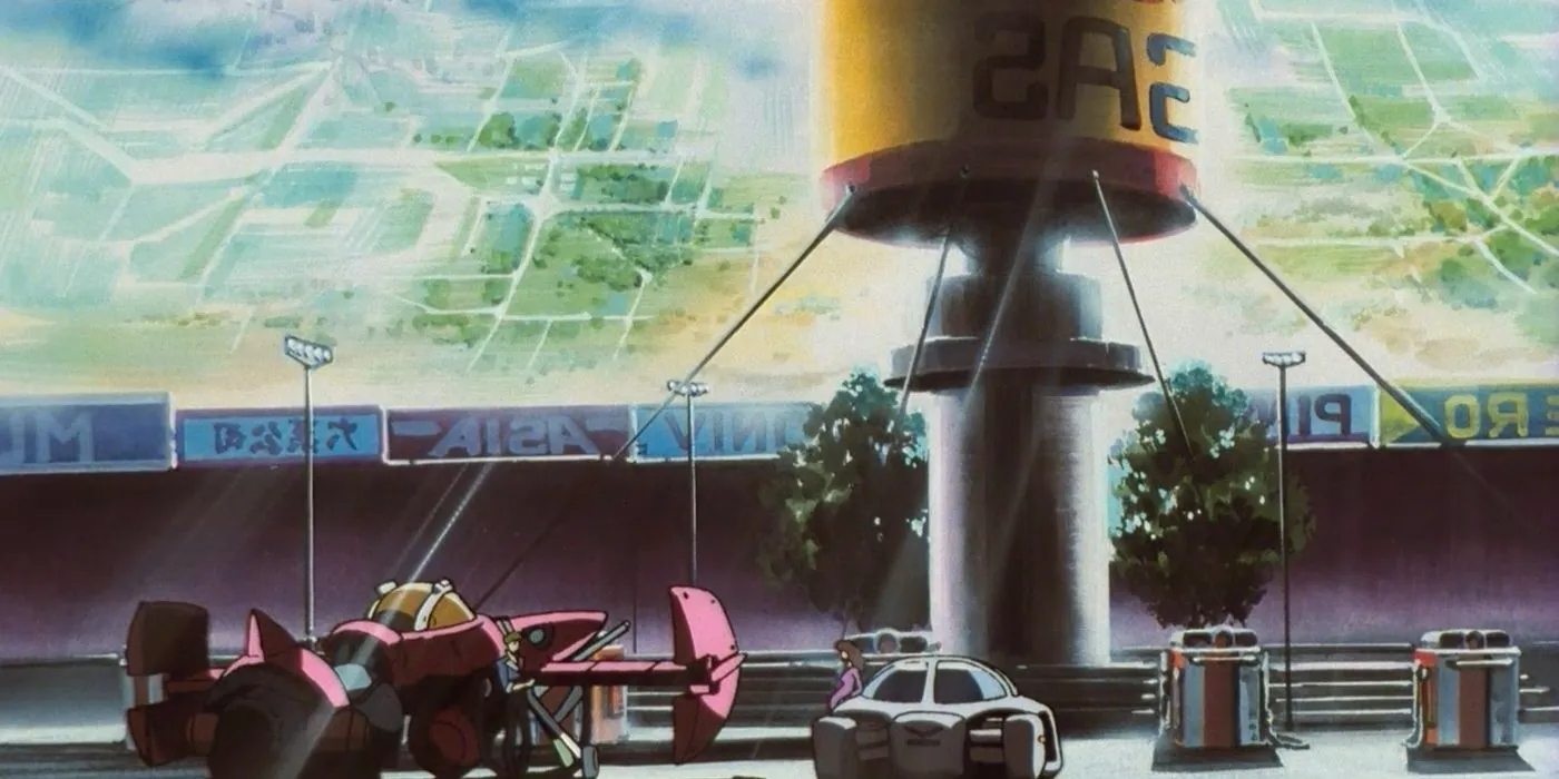 A scene at a gas station, showcasing the rounded nature of the colony. Image