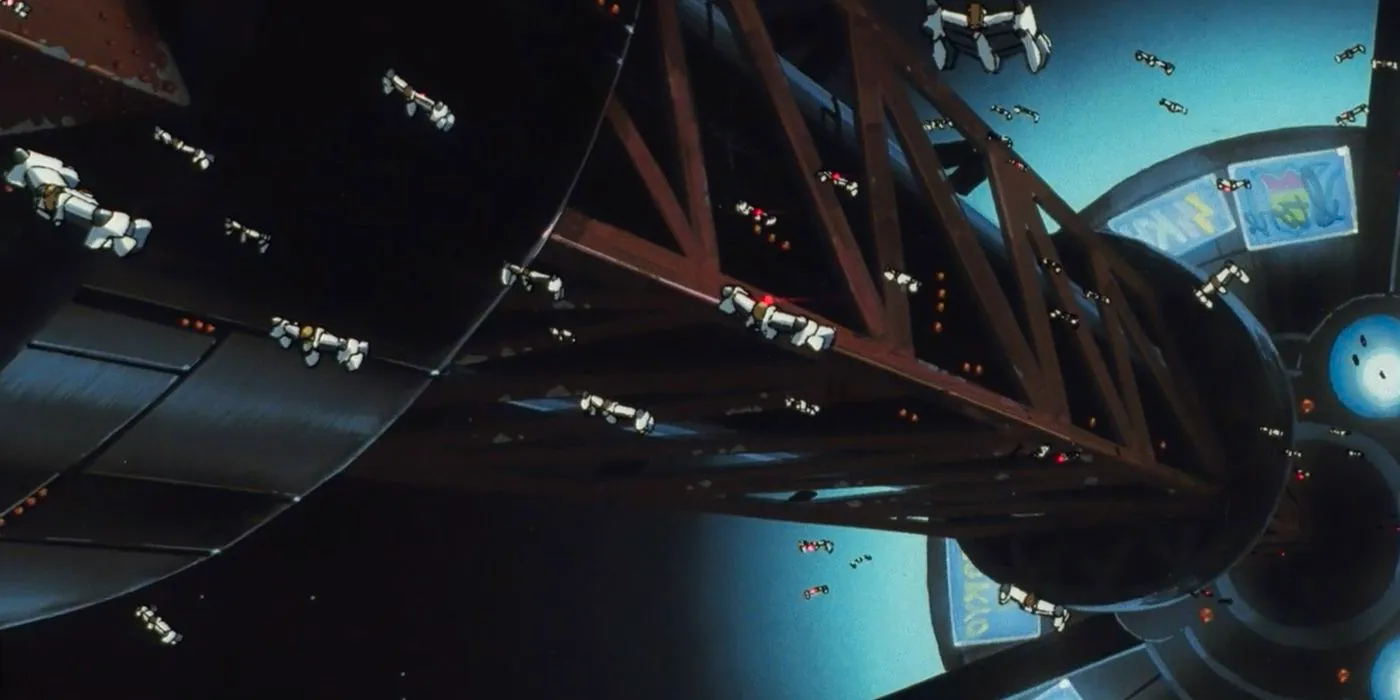 A shot of a space station in Cowboy Bebop's first episode. Image