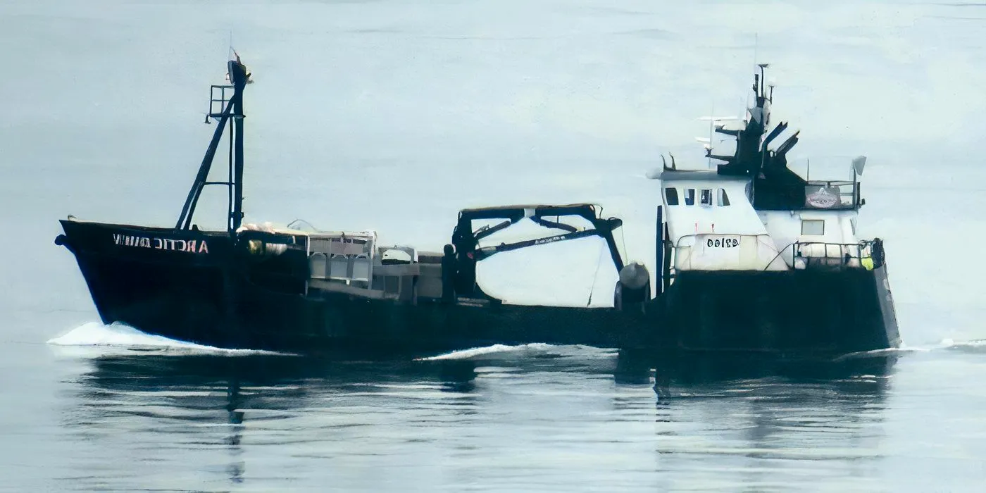 A shot of the fishing vessel Artic Dawn as seen in Deadliest Catch Image