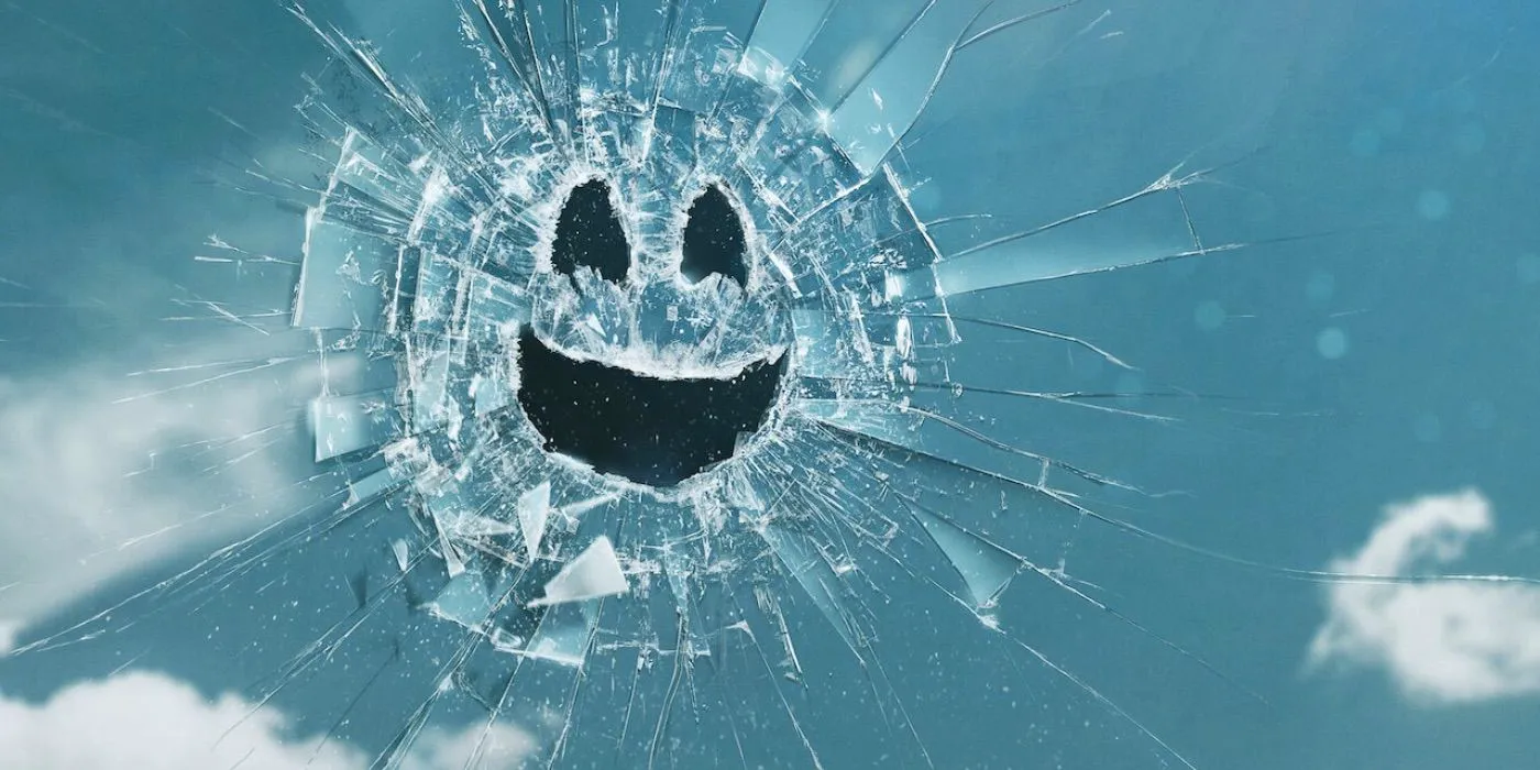 A smiley face appears in broken glass in Black Mirror  Image