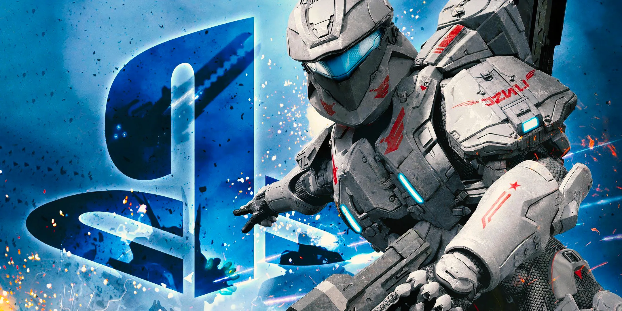 A Spartan from Halo with a PlayStation logo. Image