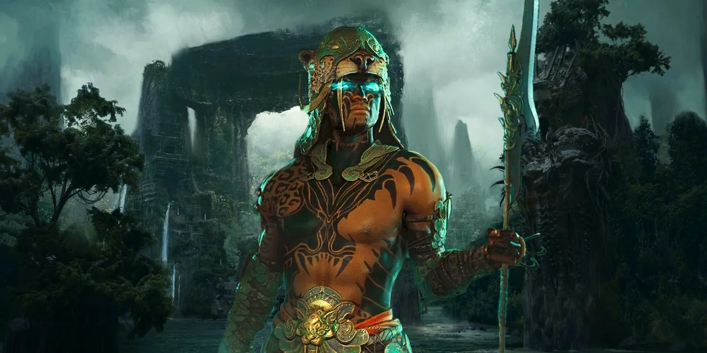 A Spiritborn character from Diablo 4's Vessel of Hatred expansion standing amid jungle ruins. Image