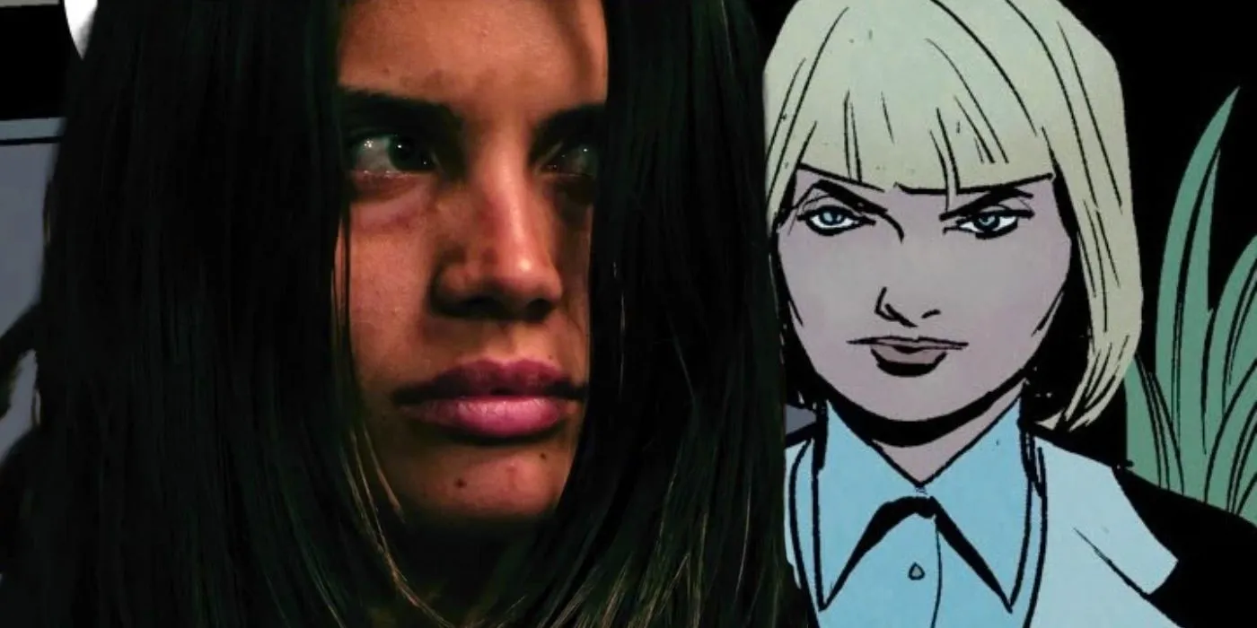 A split image of actor Sara Sampaio and Eve Teschmacher from DC Comics Image