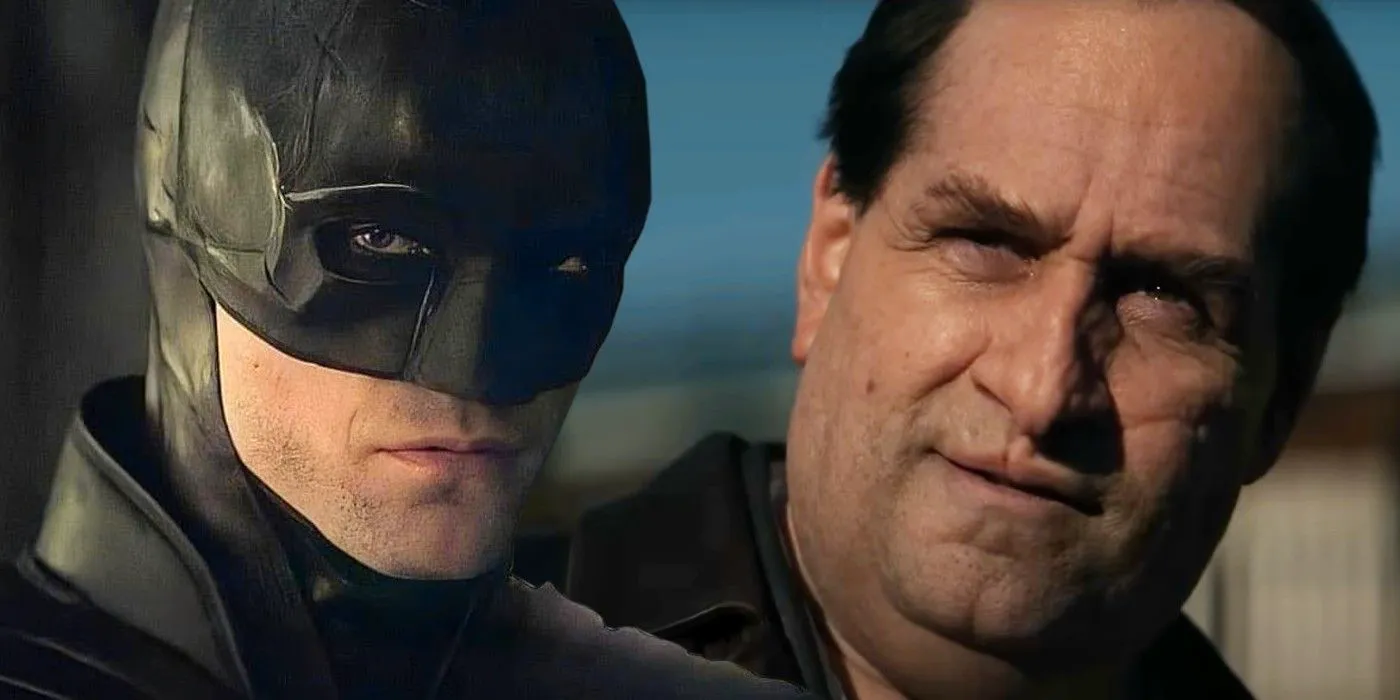 A split image of Batman (Robert Pattinson) and Penguin (Collin Farrell) from The Batman and The Penguin Image