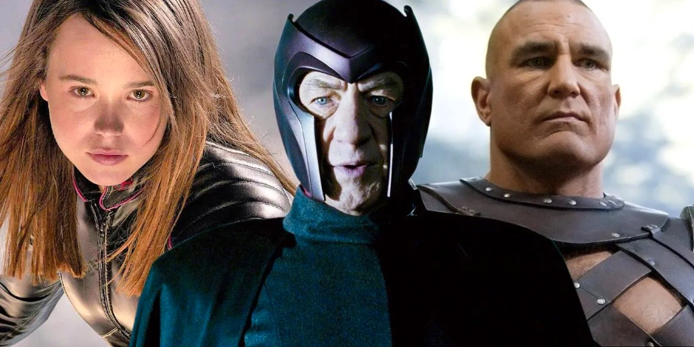 A split image of Magneto, Juggernaut, and Kitty Pryde in X-Men: The Last Stand Image