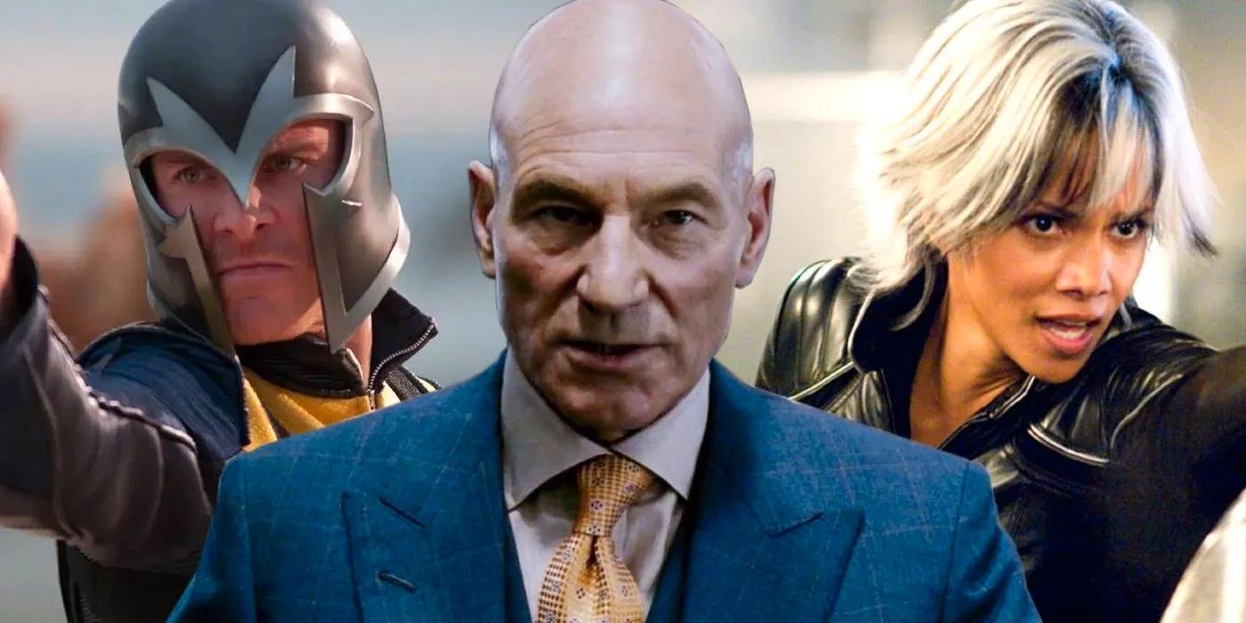 A split image of Professor X, Storm, and Magneto from various X-Men movies Image