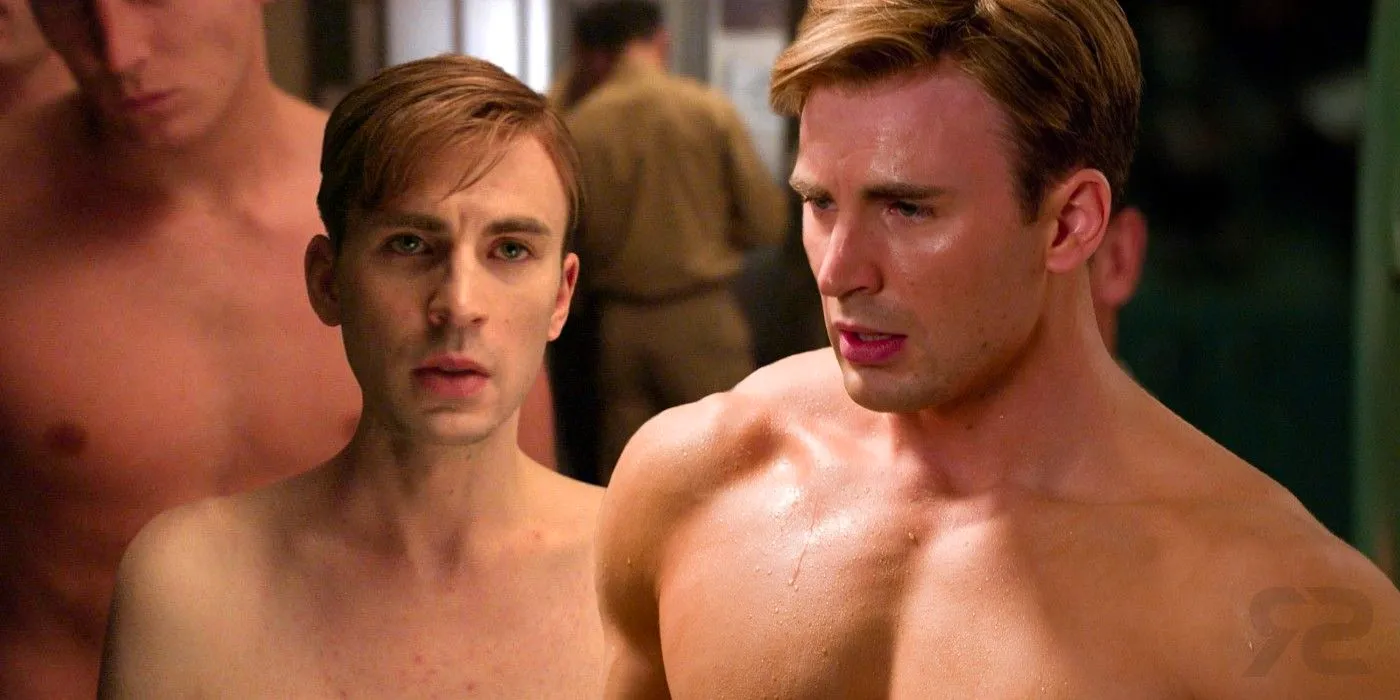 A split image of Steve Rogers before and after getting the Super Solder Serum in Captain America: The First Avenger Image