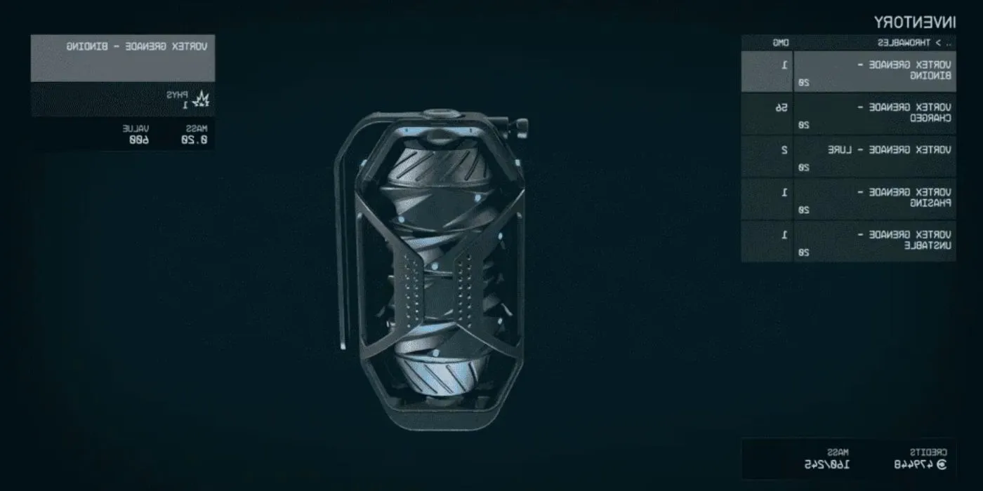 A Vortex Grenade in the inventory of a Starfield player Image