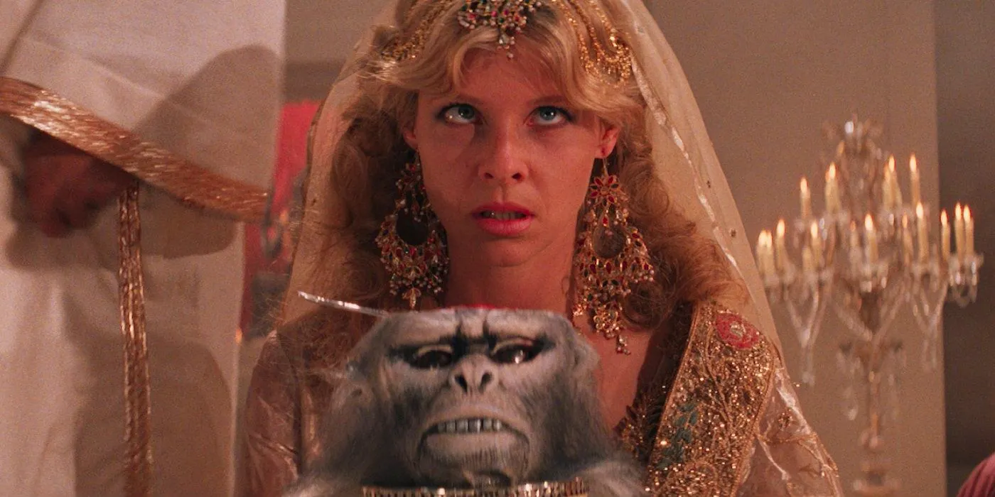 A woman looks shocked at seeing monkey brains from Indiana Jones and the Temple of Doom Image